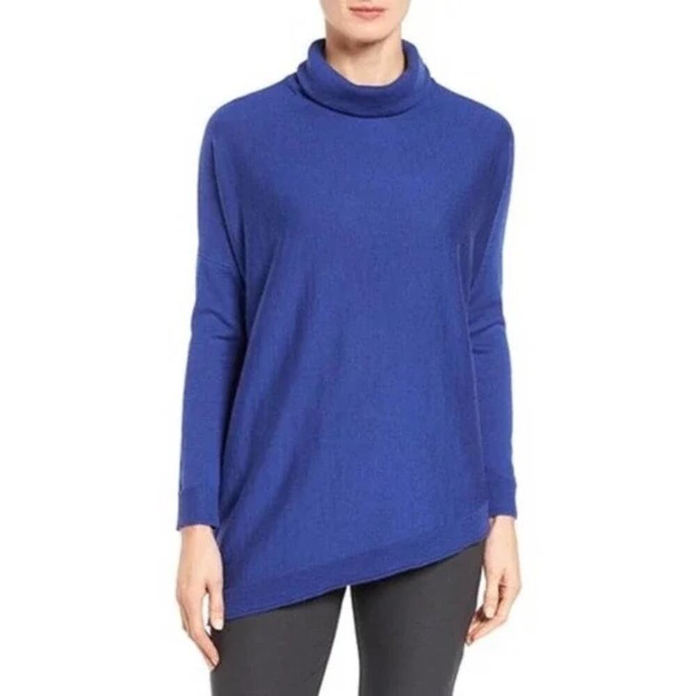 Eileen Fisher | NWT Royal Blue Merino Wool Turtleneck Asymmetrical Hem Sweater
